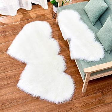 Imagem de Tapete macio, tapetes fofos para ambientes internos, pelo longo artificial de 6 cm, formato de coração duplo, antiderrapante, lavável, para sala de estar, quarto, sofá, cadeira, chão, branco, 35 cm