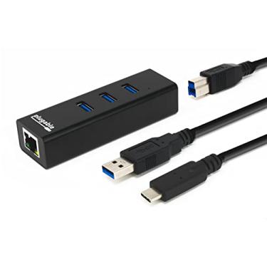 Imagem de Hub USB conectável com Ethernet, 3 portas USB 3.0 Hub alimentado por barramento com Gigabit Ethernet compatível com Windows, MacBook, Linux, Chrome OS, inclui cabos USB C e USB 3.0