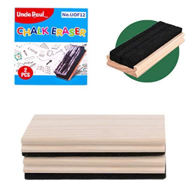 Imagem de Uncle Paul Borracha de feltro estilo campus de madeira de pinho – 2 peças limpador de pó para quadro negro apagador de giz branco escritório material escolar gravável presente DIY