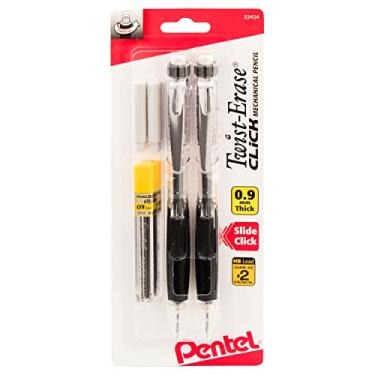 Imagem de Pentel Lápis automático Twist Erase CLICK com 2 refis de borracha e chumbo, 0,9 mm, barris sortidos, cor pode variar, pacote com 2 (PD279TLEBP2)