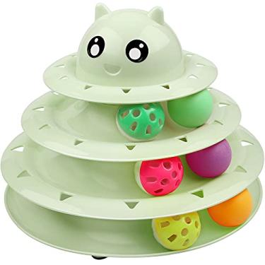 Imagem de UPSKY Rolo de brinquedo para gatos, toca-discos de 3 níveis, bolas de brinquedo para gatos com seis bolas coloridas, brinquedos interativos divertidos para exercícios físicos mentais