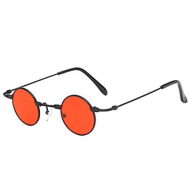 Imagem de Óculos de sol redondos pequenos femininos masculinos uv400 metal designer punk óculos de sol steampunk vintage óculos escuros, preto vermelho