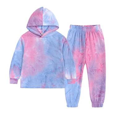 Imagem de Roupa infantil infantil menino meninas roupas esportivas casuais tie dye estampas manga comprida com capuz cobertor de bebê (roxo, 3-4 anos)