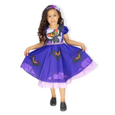 Fantasia Halloween Infantil Menina Bruxinha de Luxo Com Tiara e