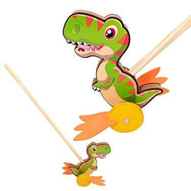 Imagem de Brinquedo De Empurrar Educativo Dino Rola MDF Infantil Bebê Didático Primeira Infância Clássico Maninho Brinquedos Presente Criança
