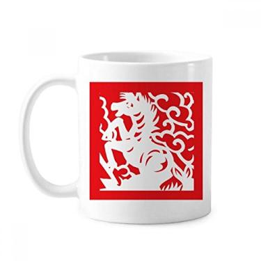 Imagem de Caneca de porcelana de café cerâmica com cavalo de corte de papel animal do zodíaco da China