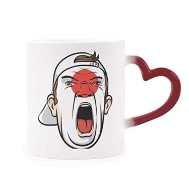 Imagem de Caneca de grito de maquiagem facial com bandeira do Japão caneca sensível ao calor vermelha que muda de cor