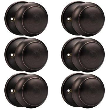 Imagem de Probrico Puxadores de porta meio falsa, bola plana de bronze polido a óleo, maçanetas simples que não giram, pacote com 6