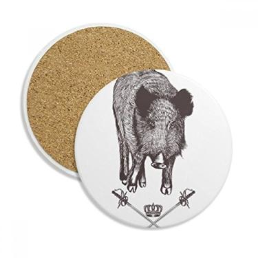 Imagem de Caneca porta-copos com espada de javali coroa animal estilo barroco caneca de proteção de mesa pedra absorvente