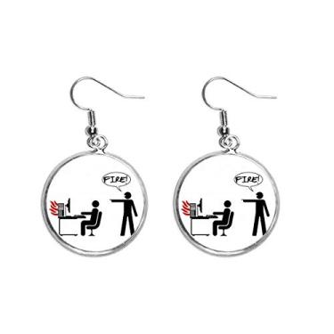 Imagem de Brinco feminino com pingente de prata para trabalho e mesa de trabalho Fire Computer