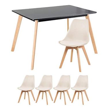 Imagem de Loft7, Mesa de jantar retangular 80 x 120 cm + 4 cadeiras Leda