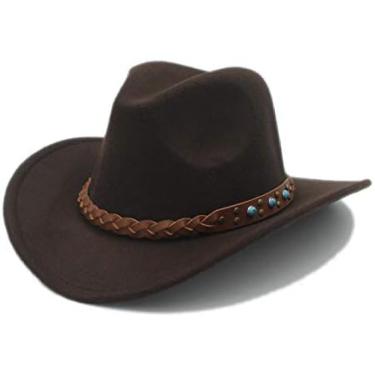 Imagem de Chapéus De Cowboy De Feltro Chapéu De Cowboy Ocidental Para Criança Aba Larga Trançado De Cowgirl Pulseira De Couro,Auburn,Um Tamanho,YUYANAIAI