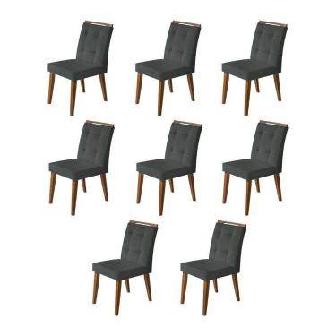 Imagem de Kit 8 Cadeiras Jantar Agatá Estofadas Linho Chumbo Com Alça Madeira Maciça Imbuia