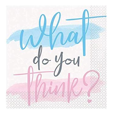 Imagem de What Do You Think Gender Reveal Lunch Napkins I Pink & Blue I Paper I 16 Pcs.