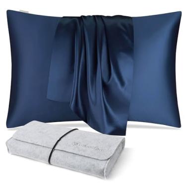Imagem de DISANGNI 100% Natural Mulberry Silk Pillow case for Hair and Skin with Hidden Zipper 22 Momme Both Sides Real Silk Pillow Case (1pc Standard Size 20" x26", Blue)