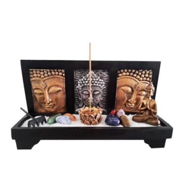 Imagem de Kit jardim zen face de buda com altar + incensário + pedra 7 chakras + buda hindu
