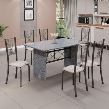 Imagem de Conjunto de Mesa Tampo de Granito Ocre com 6 Cadeiras Lorena Yescasa Botanic Bege/Mart Prata