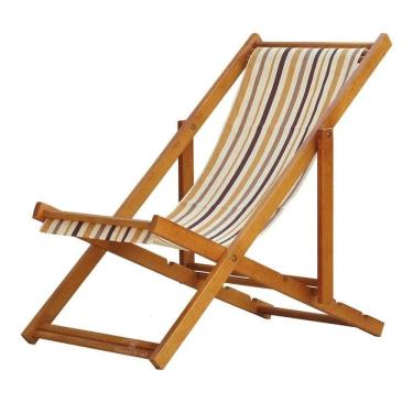 Imagem de Espreguiçadeira Preguiçosa Dobrável sem Braço Envernizada Listrado Marrom