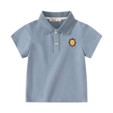 Imagem de Yueary Camisa polo infantil para meninos, gola virada para baixo, botão de desenho, camisa polo de verão, fofa, leve, Azul, 110/3-4 Y