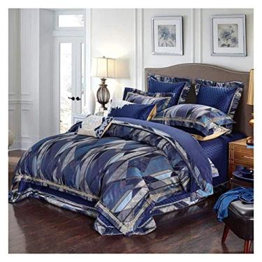 Imagem de Jogo de cama de 4 peças algodão egípcio luxuoso jacquard real bordado capa de edredom liso macio 100% (3 king)