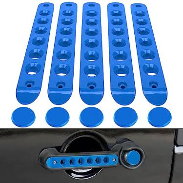 Imagem de BJSIA 5 peças de puxadores laterais para porta lateral e acabamento de tampa de botão compatível com Jeep Wrangler JK JKU Sahara Rubicon Unlimited 2007-2018 acessórios de carro alumínio (azul)