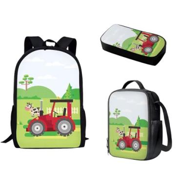 Imagem de ZWPINITUP Mochila escolar casual criativa 3 em 1, mochila escolar para meninos e adolescentes, bolsa de livros divertida, brinquedo de carro de vaca leiteira, estampa de viagem, mochila de viagem para