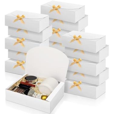Imagem de SWANGSA Conjunto de 16 caixas de presente com tampas, 27 x 20 x 7 cm, caixa de presente de papel kraft branca, caixa de pedido de dama de honra com fita e 70 pontos adesivos, para casamento, embalagem, presente, aniversário, caixas de cupcake