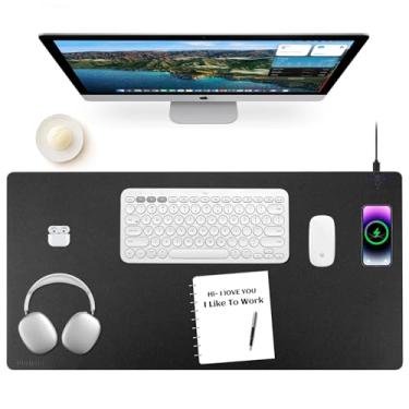 Imagem de Mouse pad Firelison 2 em 1 de couro multifuncional para mesa de escritório com base de borracha antiderrapante, tapete de mesa impermeável para computadores/escritório/trabalho/casa/decoração (81,28 cm x 40,64 cm preto - R)