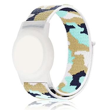 Imagem de Pulseira compatível com Apple AirTag para crianças, pulseira camuflada de nylon Air Tag, capa protetora para Airtag GPS Tracker, pulseira ajustável antiperda para crianças e idosos (ciano)