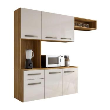 Imagem de Cozinha Suspensa 165cm Balcão Armário Aéreo Multiuso - Freijó Off White