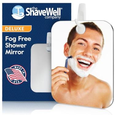 Imagem de The Shave Well Company Espelho de Barbear Antiembaçante de Luxo | Espelho de Chuveiro de Banheiro Sem Neblina com Opção Portátil | Espelho de Chuveiro Suspenso Inclui Gancho Adesivo Removível