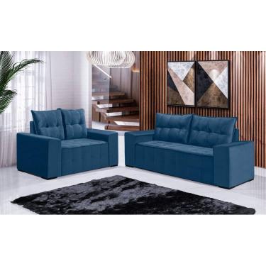 Imagem de Conjunto Sofá de Veludo 3 e 2 lugares ESTILO ESTOFADOS Las Vegas 2,00x1,50m "Azul"