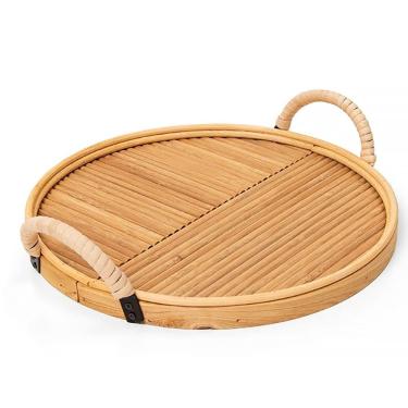 Imagem de Bandeja Circular Rattan com Alça 35cm 309573 - Copa e Cia