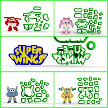 Imagem de Cortador Kit Super Wings - 4 Modelos Modulares + Logo 6 Cm