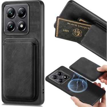 Imagem de Ephoou Capa para Xiaomi 14 T Pro com compartimento destacável para cartão de crédito, capa ultrafina e resistente a arranhões em Couro Retrô Preto