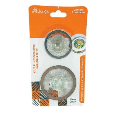 Imagem de Kit 2 Filtro de Ralo de Pia de Cozinha Aço Inox - Aliança
