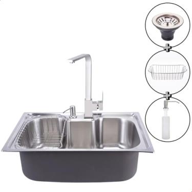 Imagem de SOFTINOX Kit Cozinha Completa Cuba Pia Gourmet Aço Inox 60x40 com Torneira Goumert Escovada Material Premium