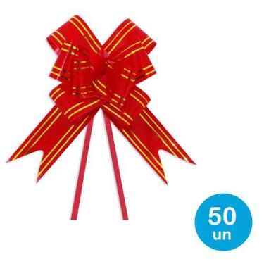 Imagem de Laço fácil p/ presentes 34cm - Vermelho c/ dourado 50un - Rio Tijucas