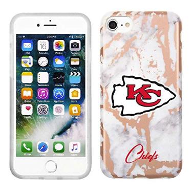 Imagem de Prime Brands Group Capa de celular para Apple iPhone 8/7/6S licenciado pela NFL Kansas City Chiefs, mármore branco e ouro rosa