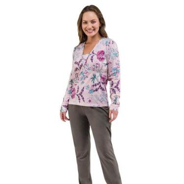 Imagem de Pijama Longo 100% Algodão Bela Notte 1001592 Floral com Renda, P, Rosa