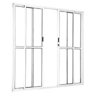 Imagem de Porta de Correr Sacada 4 Folhas 2.10 X 2.00 Branca Linha 25 Com Fechad