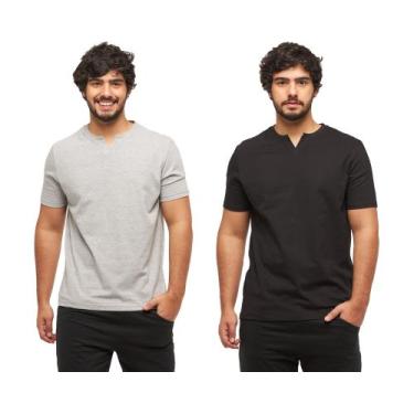 Imagem de Kit com 02 camisetas basica gola portuguesa - c3 - Wooks, P, Cinzaclar