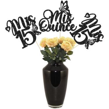 Imagem de Gyufise 12 peças Mis 15 palitos de centro de mesa, decorações de feliz aniversário de 15 anos, glitter dupla face, olá, 15 fabulosos, enfeites de mesa, Cheers to 15 anos, aniversário, aniversário,