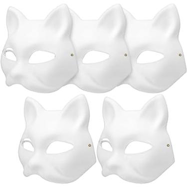 Imagem de ChicRosa 5 Pcs Cat Masks White Paper Blank Hand Painted Masks Halloween Masquerade Costume Cosplay Accessories