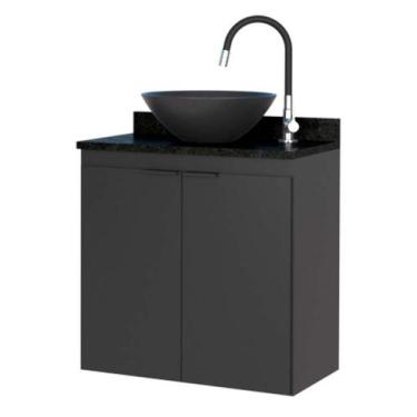 Imagem de Gabinete de Banheiro Preto em Madeira com Tampo em Granito e sem Cuba 