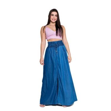 Imagem de Saia Jeans Longa Com Lastex  - Restrito Jeans, 50, Azul