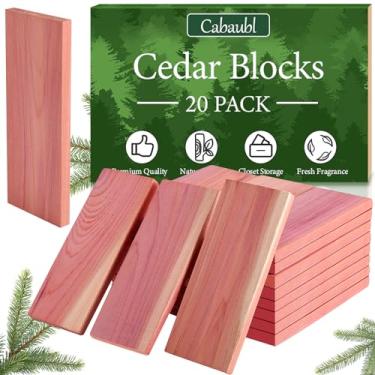 Imagem de Cabaubl Blocos de cedro para armazenamento de roupas, 20 peças de blocos de cedro aromático vermelho, madeira de cedro natural, lascas de cedro para roupas, tábuas de cedro para armazenamento de