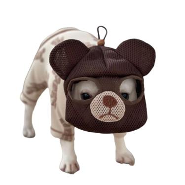 Imagem de MANON ROSA Focinheira buldogue: máscara antimordida de malha respirável ajustável para morder lamber, mastigar e escovar - chapéu cosplay de cachorro fofo e divertido (médio, urso)
