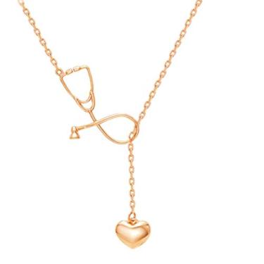 Imagem de Colar de Lariat com Estetoscópio Banhado a Ouro Rosa Cutesmile Fashion Jewelry, Coração e Estetoscópio, Presente de Joias de Enfermagem, Dourado, 1