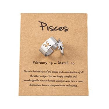 Imagem de COLORFUL BLING 12 anéis de signo do zodíaco de astrologia constelação com cartão de mensagem para mulheres e homens, anéis combinando de aço inoxidável, presentes de aniversário de amizade, Metal, Inoxidável